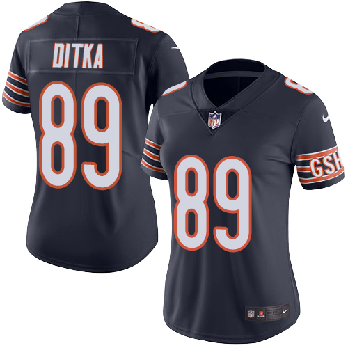 Women's Limited Mike Ditka Nike Jersey Navy Blue - #89 Rush NFL Chicago Bears